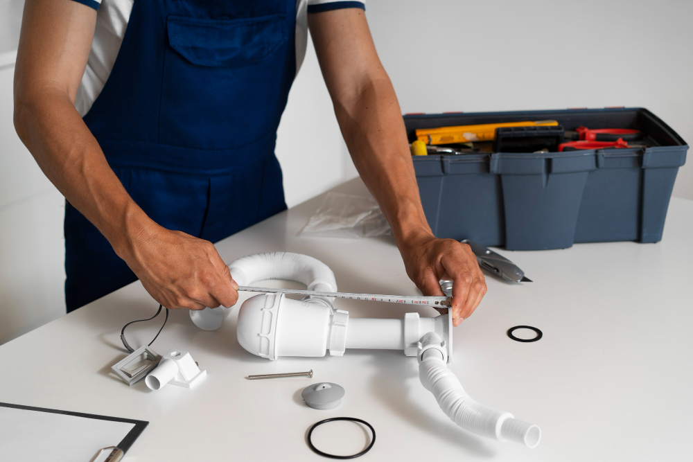 Side view man working as plumber<br />